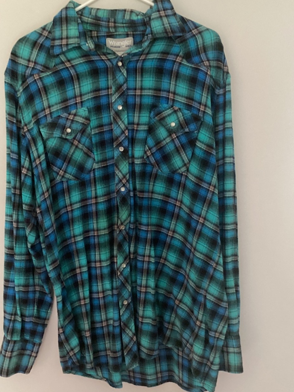 Wrangler XLT Plaid Western Pearl Snap Flannel Cowboy Vintage Wrancher Mens Size